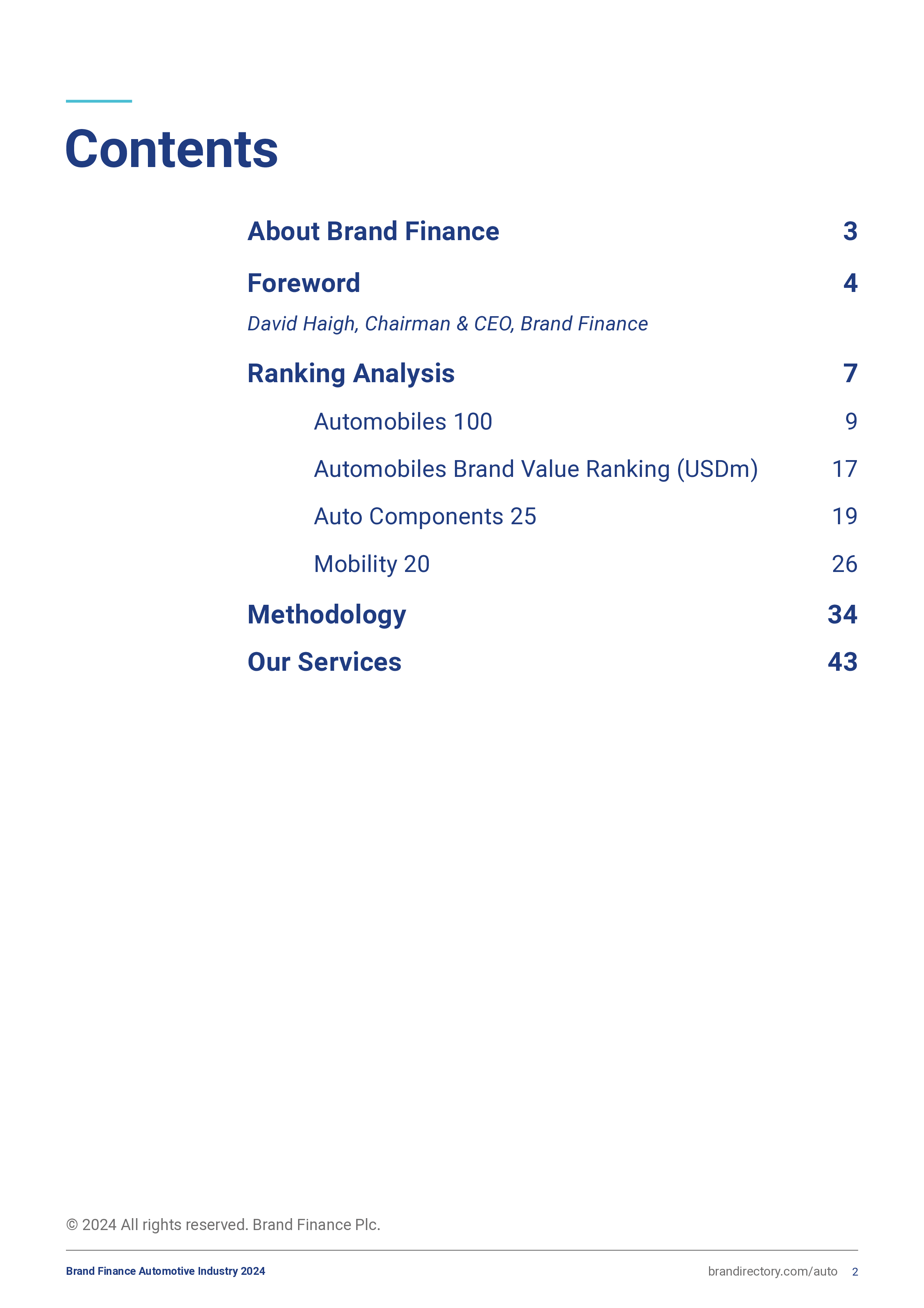BrandFinance2024年全球汽车品牌价值及强度评估报告英文版52页